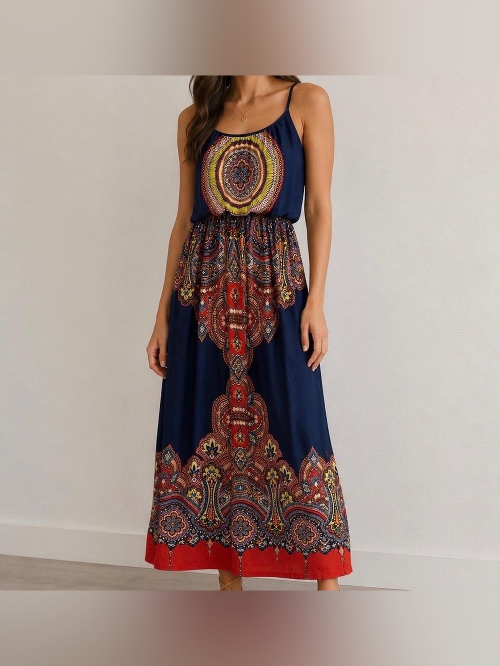ARDEN B. Paisley Festival CHIC Bohemian Spaghetti Strap Maxi Dress Size Small